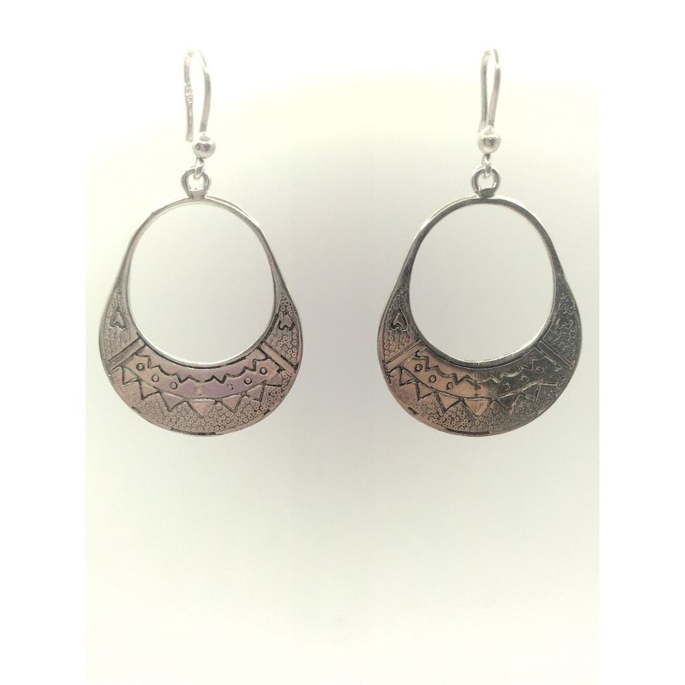 Sterling Silver Hand Made and Etched South West Design Large Dangle Earrings